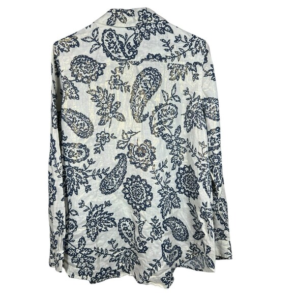 Charter Club Weekend Linen Shirt L Metallic Floral Paisley Casual Button Down - Picture 11 of 14